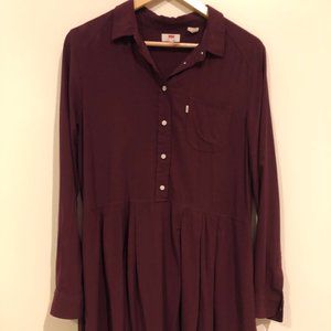 Levi's Wine-Colored Long-Sleeved Shirt Dress